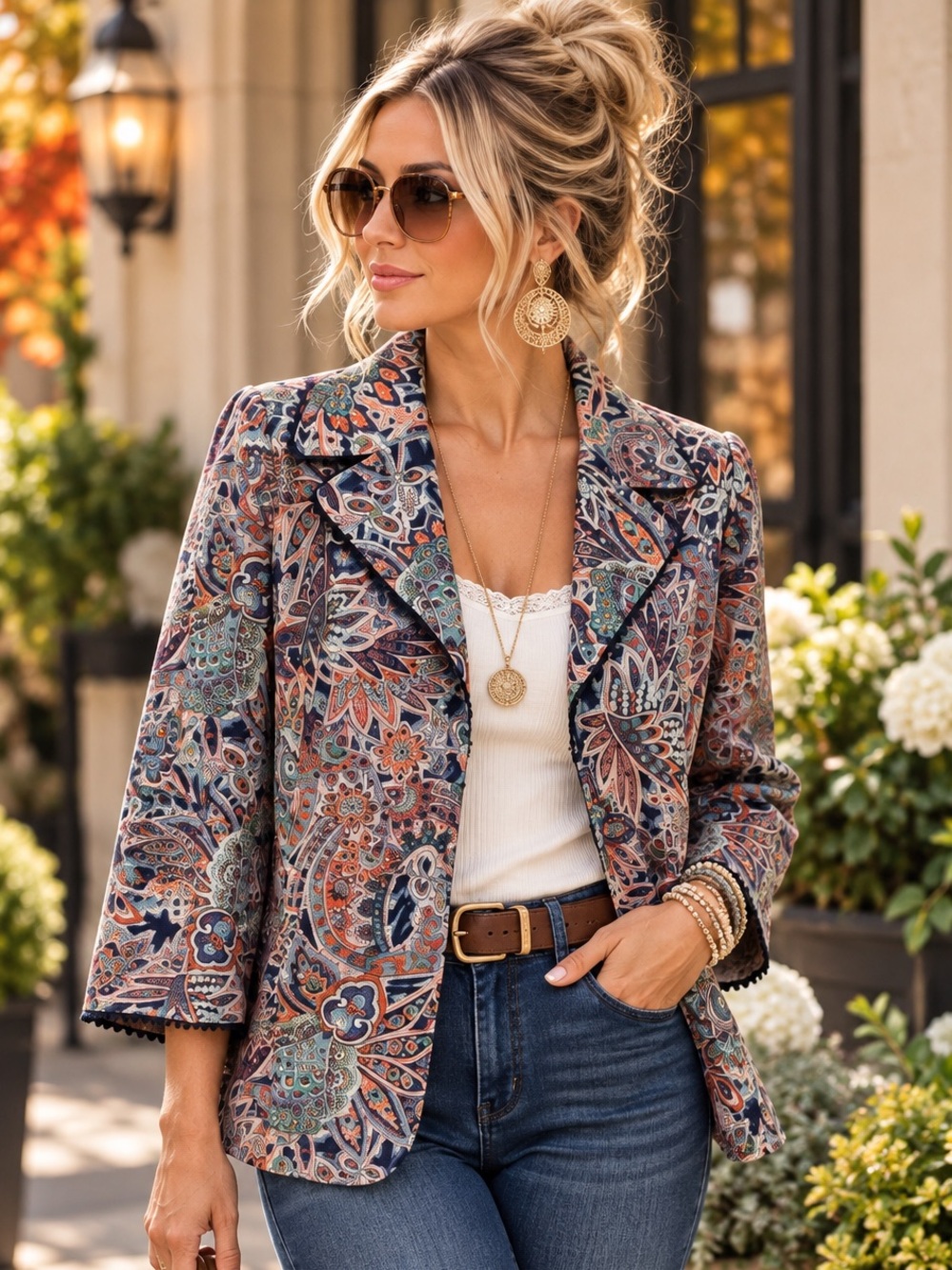Bedford Fair Medium Paisley Blazer Jacket Stretch Cotton Boho